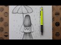 Şemsiyeli Kız Çizimi - Drawing Girl with Umbrella