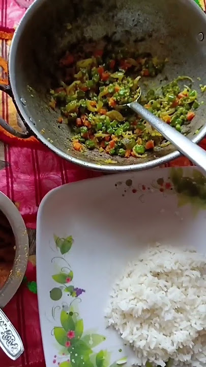 😍 today lunch # sambar with vazhaikai varuval& carrot 🥕 beans 🫘 poriyal# 😍