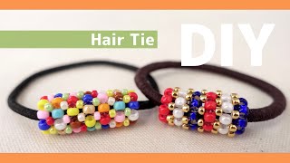 DIY Hair ties with Seed beads Tutorial |余ったビーズの活用に♪テグス編みのビーズヘアゴム 作り方| How to make |ビーズアクセサリー|子ども|大人