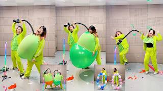 巨大風船を服の中で割れるまで膨らませたらどっちが早い? 対決やってみた Giant Balloon Pop Race Challenge Who Can Pop It Faster? Vol.5