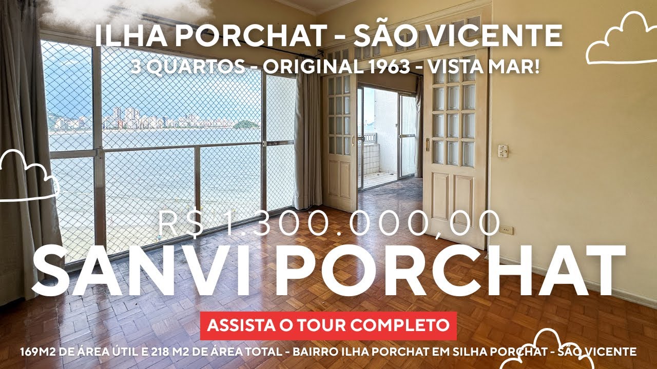 Pé na Areia na Ilha Porchat em São Vicente - Apartamento no SanVi Porchat a venda com 3 Dorm 169m2