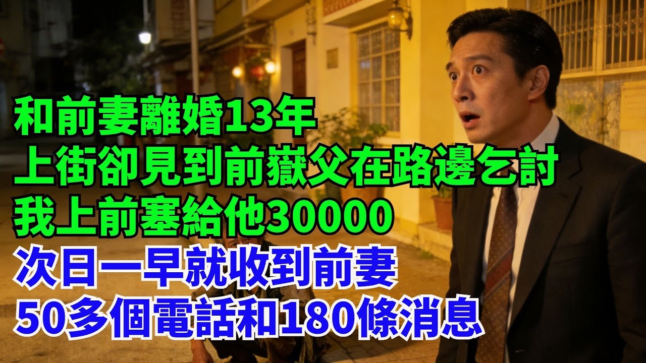 和前妻離婚13年，上街卻見到前嶽父在路邊乞討，我上前塞給他30000，次日壹早就收到前妻50多個電話和180條消息#故事#小説#家庭矛盾#爽文
