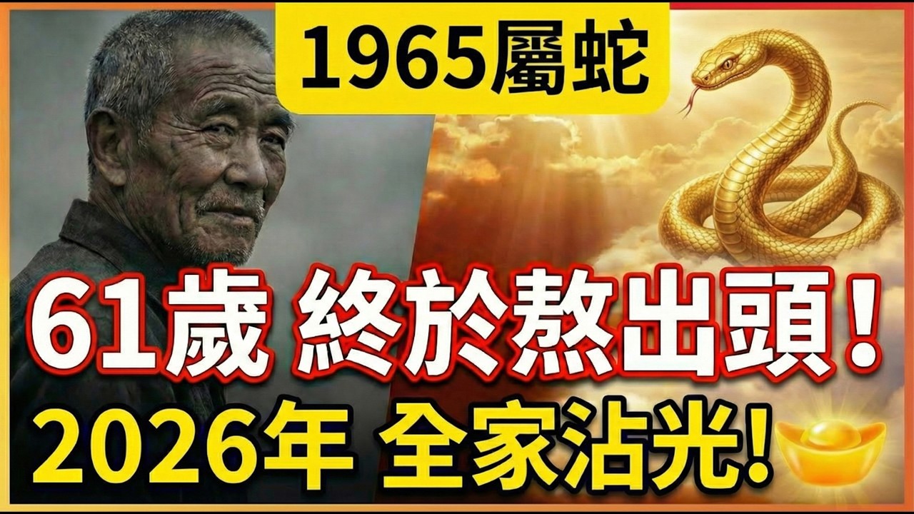 恭喜1965年屬蛇人！2026年61歲後註定苦盡甘來！你家有嗎？如果有，請準備接財接福，全家都沾光！#1965年屬蛇 #屬蛇2026運勢 #2026生肖蛇運勢 #招財風水 #偏財運 #1965年生肖蛇
