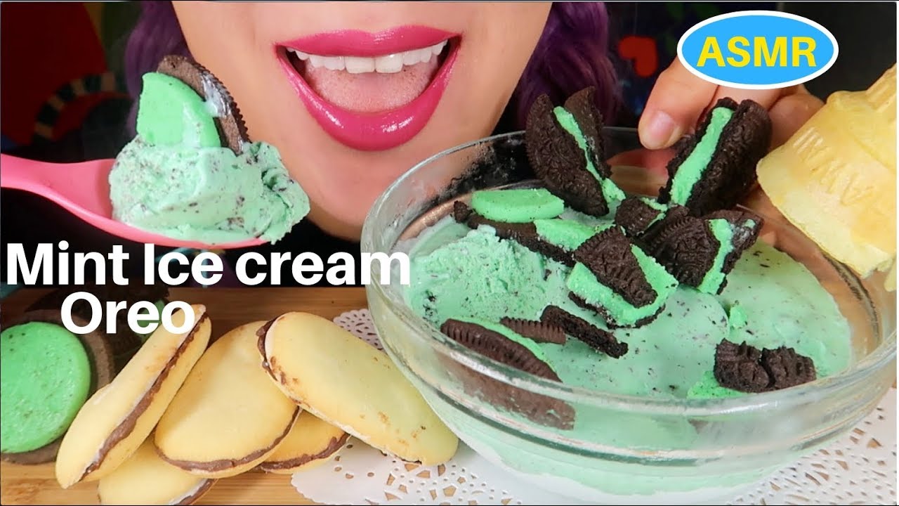 ASMR 민트초코 아이스크림+민트오레오 먹방| MINT CHOCOLATE CHIP ICE CREAM +OREO COOKIE ...