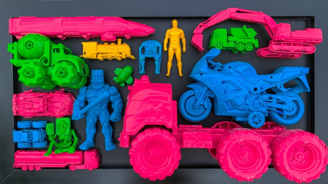 Membersihkan mobil mobilan, montor balap, ekskavator, tung tung sahur, truck molen, superhero,kereta