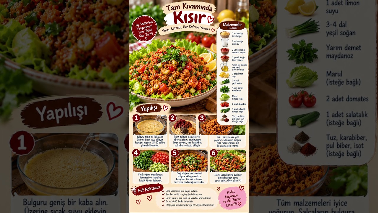 Tam Kıvamında Kısır Tarifi 🥗❤️ Bol Yeşillikli, Ekşili ve Nefis! #keşfet #keşfetteyiz