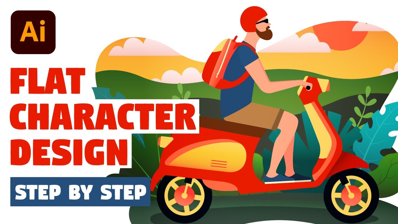 CHARACTER ILLUSTRATION | Illustrator CC Tutorial (Flat Design Guy on Scooter)