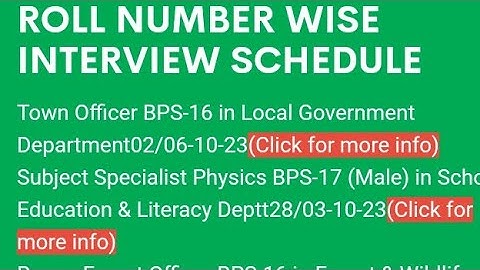 SPSC Announced Roll No wise Interview Schedule For Town Officer BPS-16 in Local Govt Dept#spsc