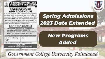 Spring Admissions GCUF 2023 | Date Extended for Online Apply, Test and Interview