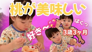 【3歳3ヶ月】桃が大好きなしずくちゃん