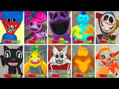 Poppy Playtime: Chapters 1,2,3,4,5,6 - All CHASES and FINAL Bosses With HEALTHBARS in BRIGHT Mode!