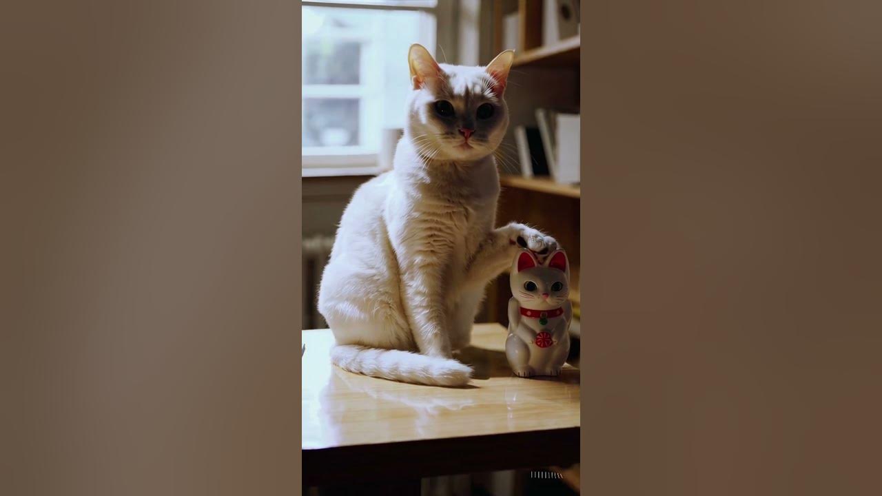 Maneki Neko & Real Cat: Lucky Duo! 🍀🐾