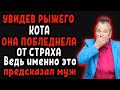 Увидев рыжего кота , она побледнела от страха .Ведь именно это предсказал муж