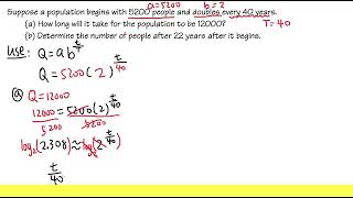 Q6, exponential growth word problem with doubling time, algebra tutorial