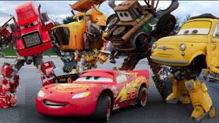 Lightning McQueen TRANSFORMERS in Real Life on Road Disney cars PIXAR all