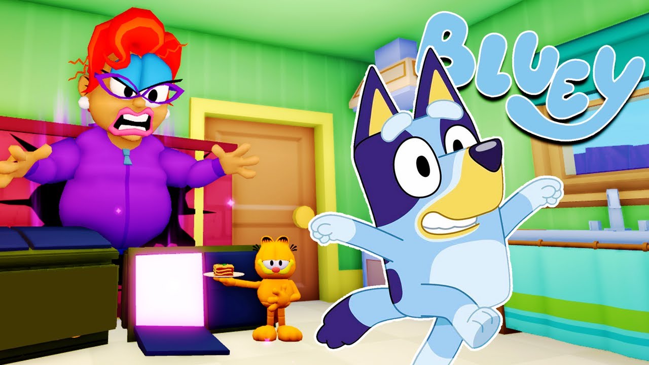 BLUEY ESCAPA de la MALVADA MUJER LOCA de los GATOS | Las Aventuras de BLUEY en ROBLOX!