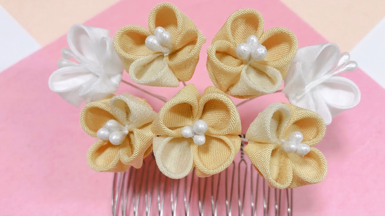 つまみ細工】菜の花の髪飾りDIY Flower Art Канзаши 手工藝品 StayHome