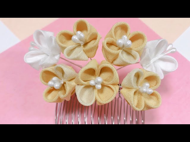 つまみ細工】菜の花の髪飾りDIY Flower Art Канзаши 手工藝品 StayHome