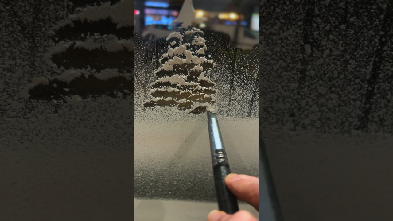 Creating trees with snow spray #art #snowart #christmas #sprayart 