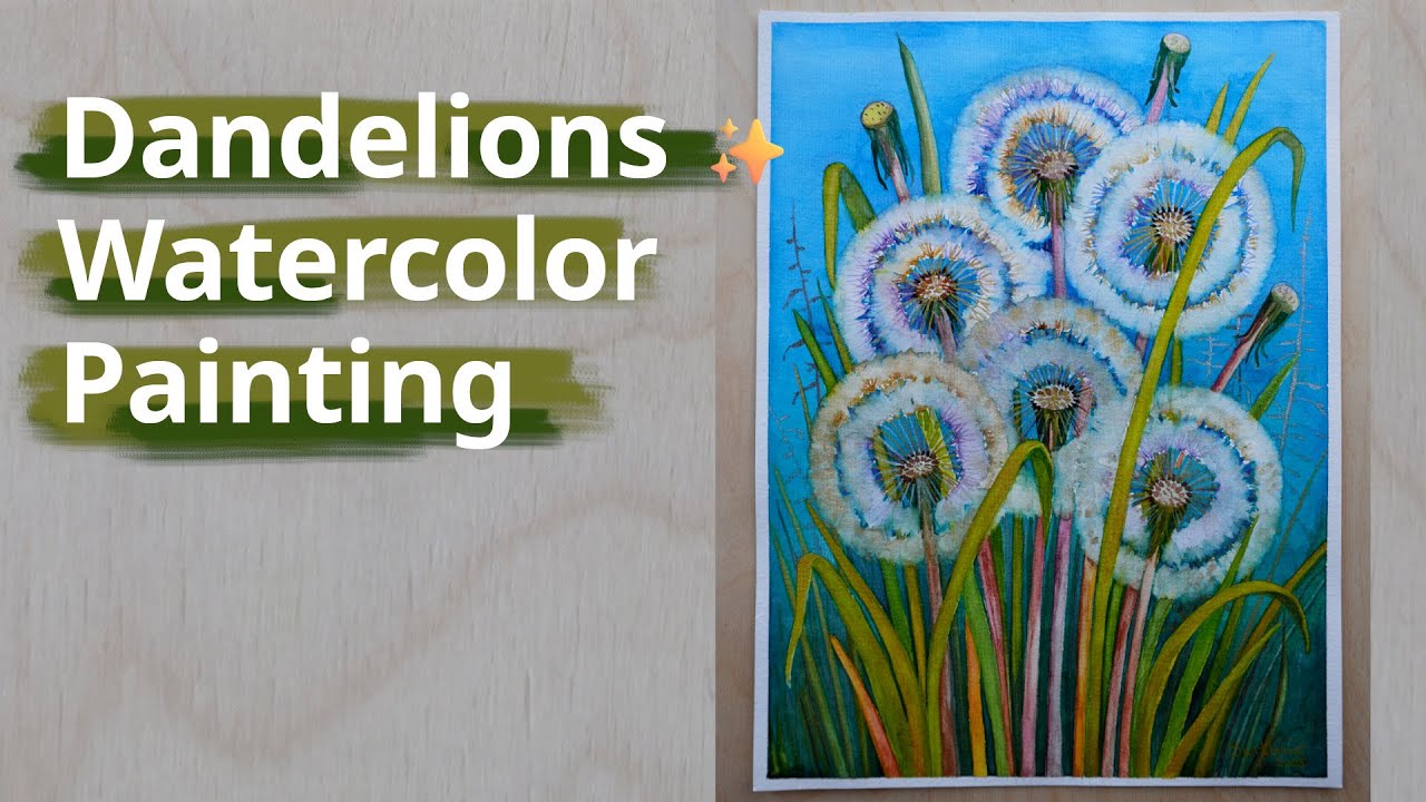 Shimmering Dandelions ✨ Watercolor Painting with Metallic & Pearlescent Effects