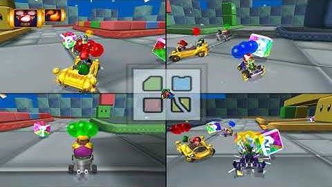Mario Kart Double Dash!!: Balloon Battle: Block City 4 player Netplay 60fps