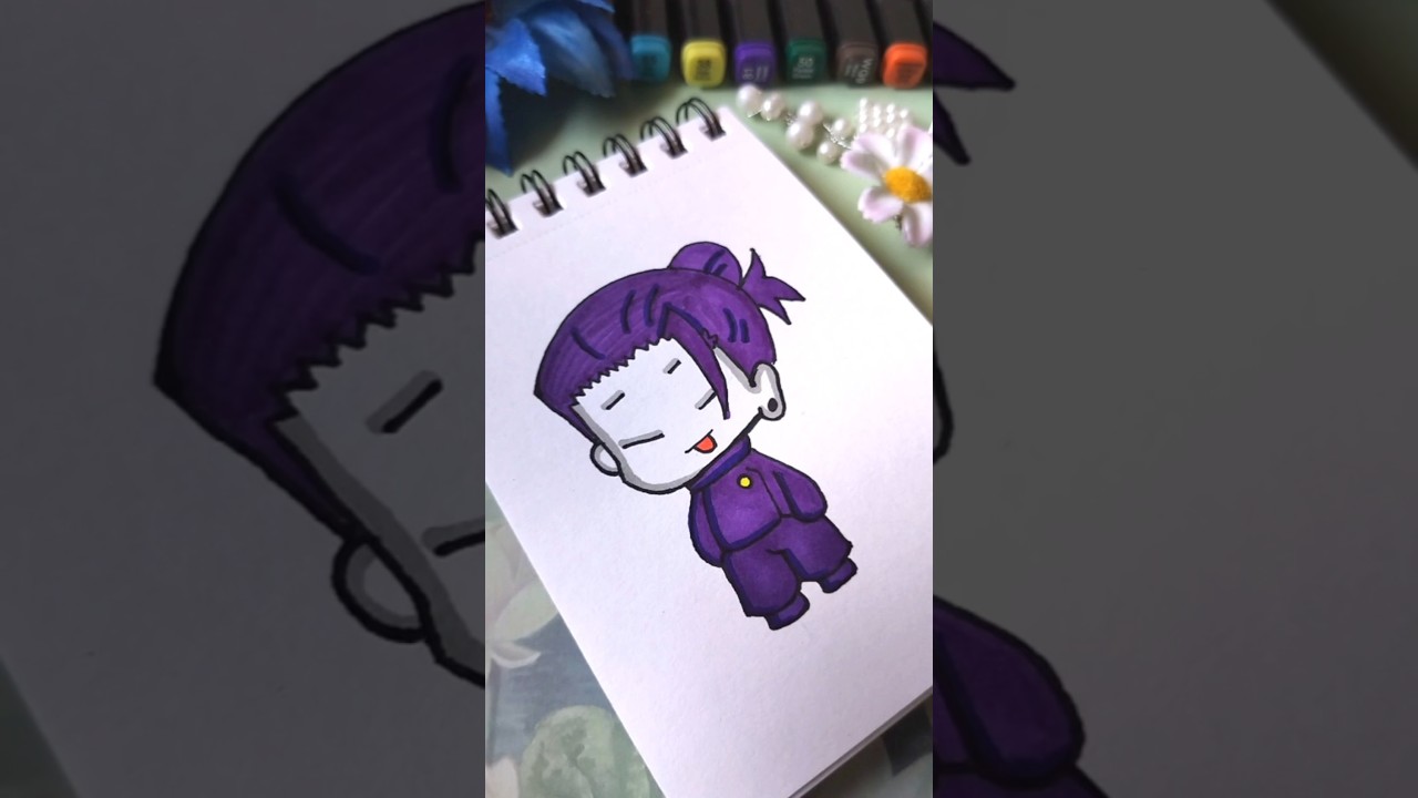 Chibi Suguru Geto Anime Drawing 💜 Jujutsu Kaisen Anime Art | Kawaii Art with Easy Coloring for Kids