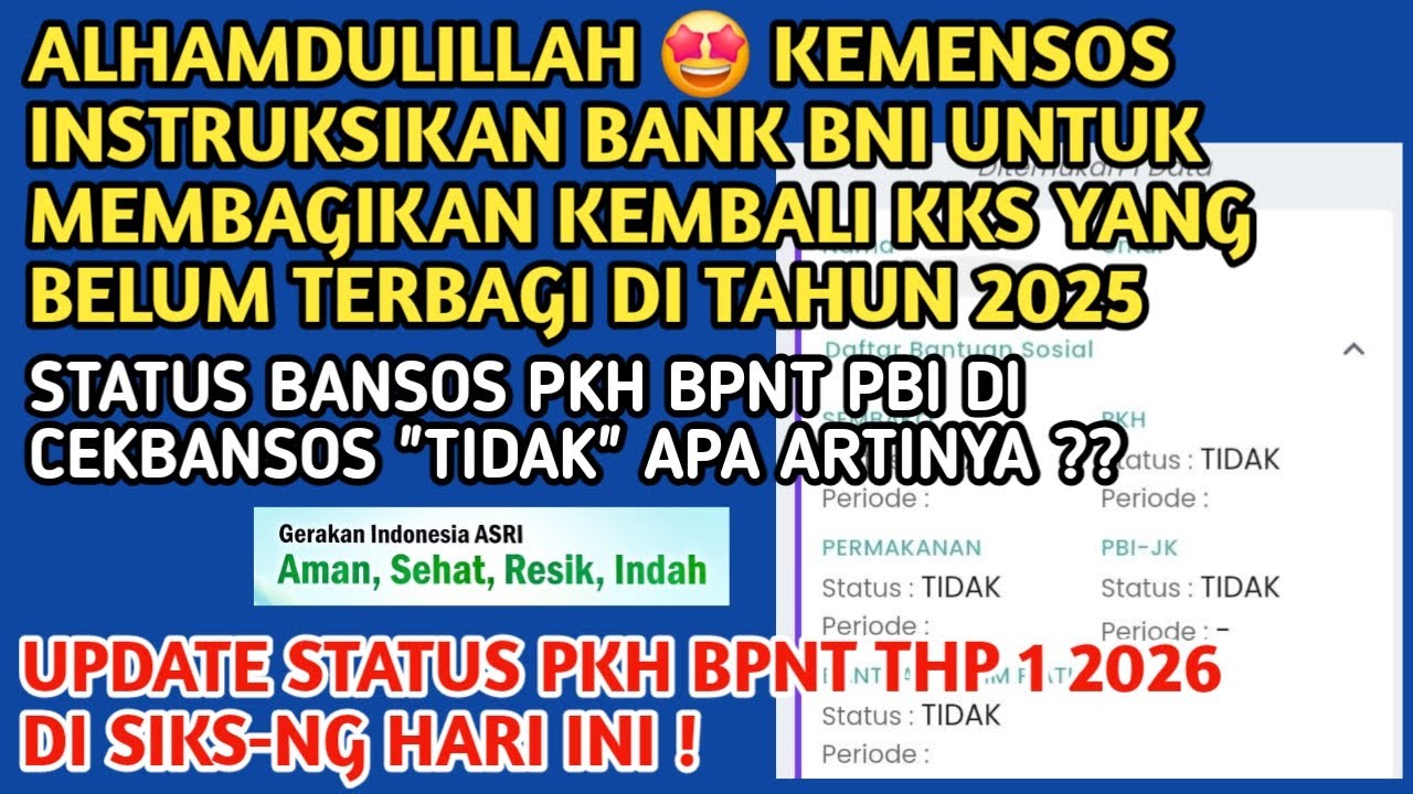 STATUS BANSOS PKH BPNT PBI DI CEKBANSOS "TIDAK"❗️YES 🤩 BANK BNI BAGIKAN KEMBALI KKS PKH BPNT 2026❗️