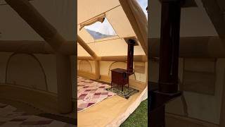 Silent Camp Night 🔥 4K | Tent Stove, Moon &amp; Wolf Sounds 🐺