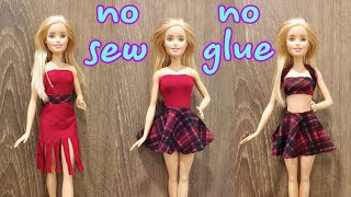 👗How to make Barbie doll clothes #DIY #barbie #clothes #dresses #dolls NO SEW NO GLUE