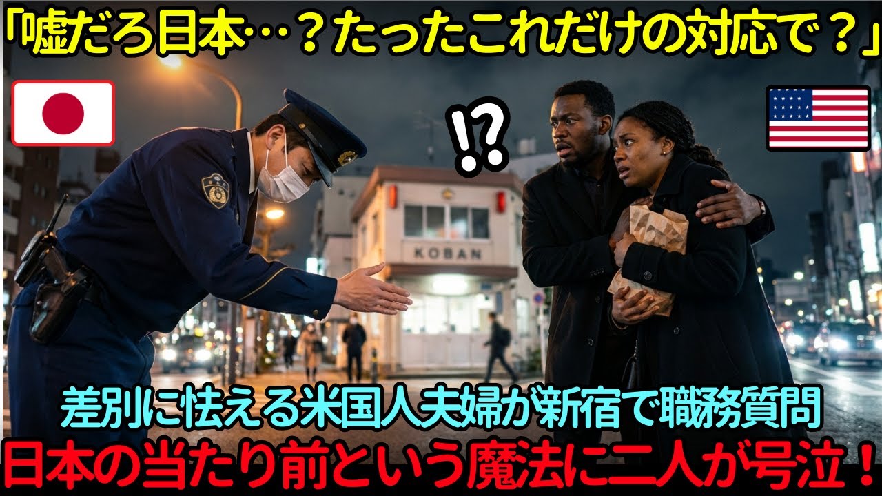 【海外の反応】「日本の常識は世界で『異常』なのか？」差別の恐怖に震える米国人夫婦が号泣…日本の警察官が粉々のドーナツで家族を救った驚愕の真実。