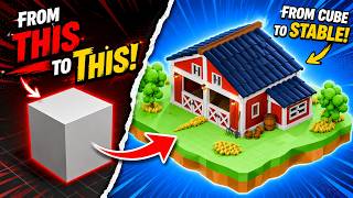 I TURNED A SIMPLE CUBE INTO A STYLIZED FARM BARN IN BLENDER! | TIMELAPSE #blender3d #itchio #feed