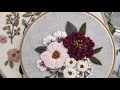 Pink and Burgundy peonies. Hand embroidery for beginners