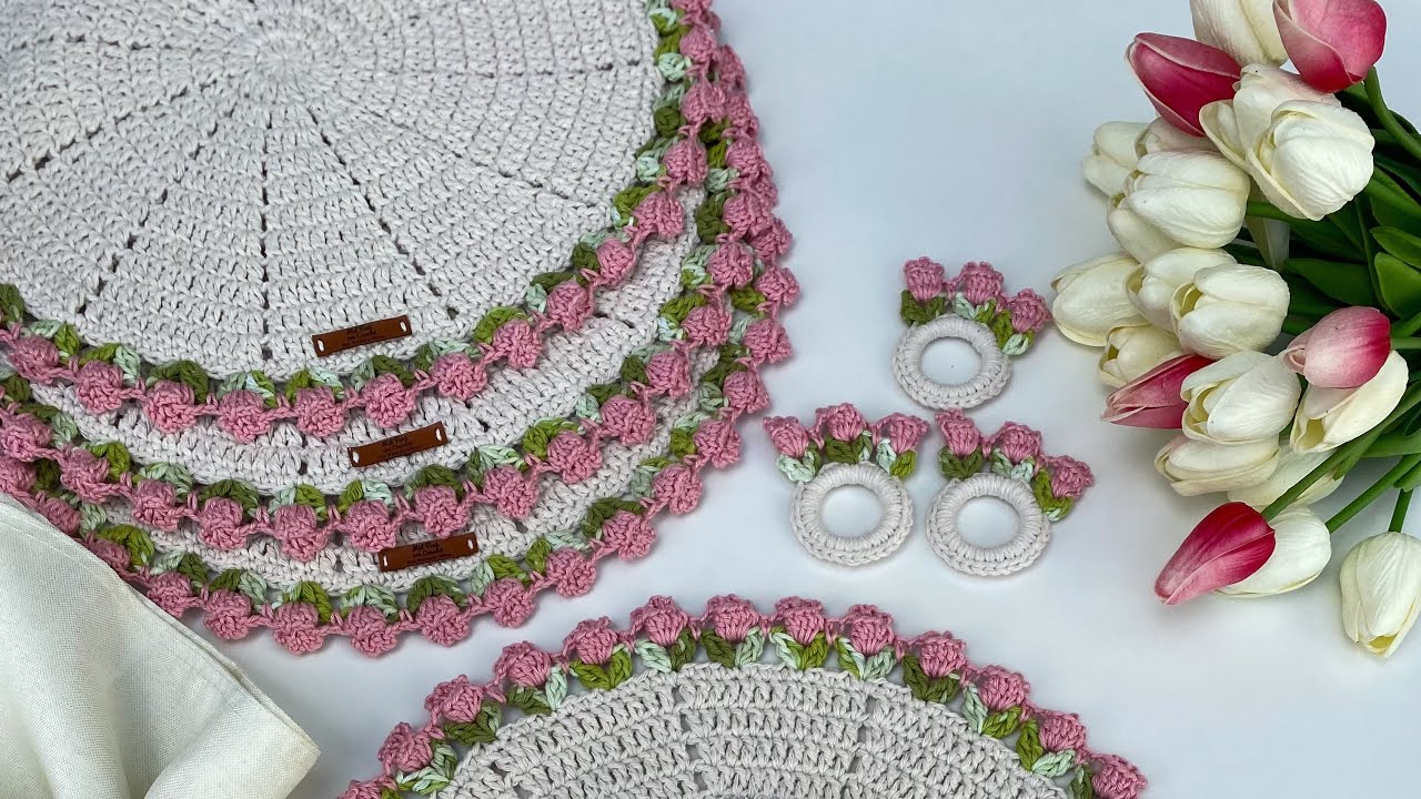 INCRÍVEL SOUSPLAT DE CROCHE TULIPAS/FACIL/ RÁPIDO/PADRÃO DE CROCHÊ #sousplatdecroche #passoapasso