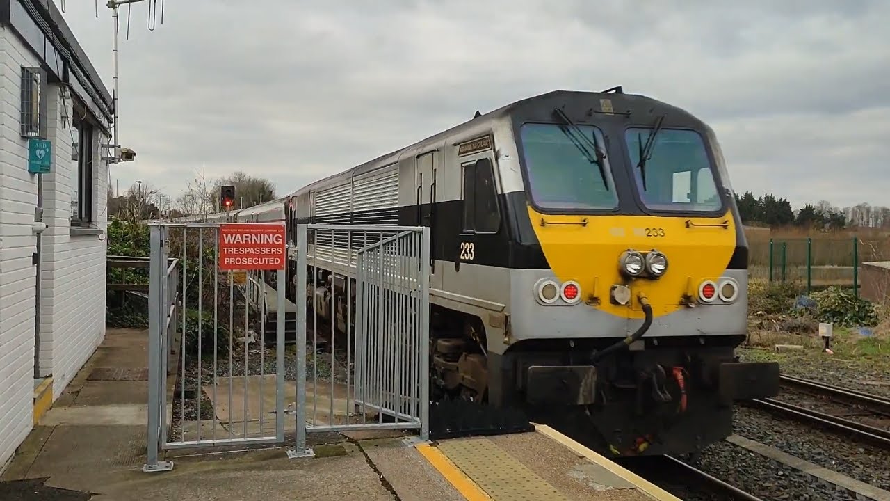 Southbound Enterprise train (9004 + 233) departing Portadown station