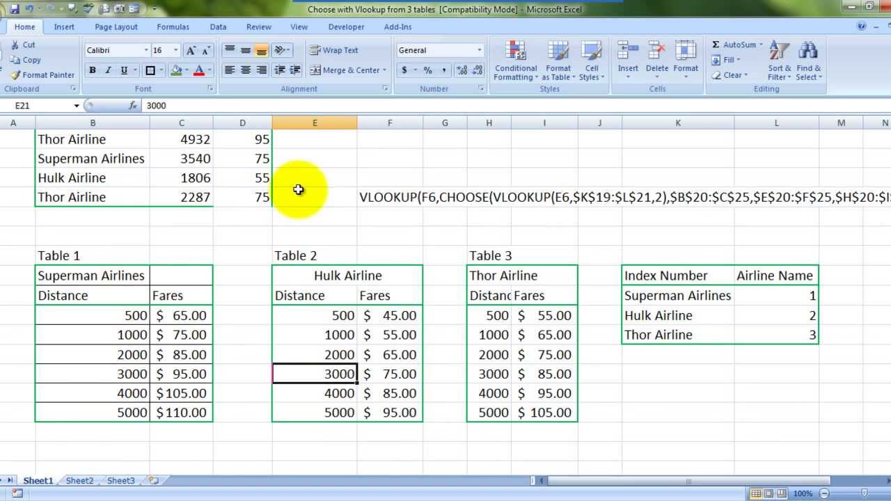 Learn MS Excel - Vlookup Data From 3 Tables At Once English - YouTube