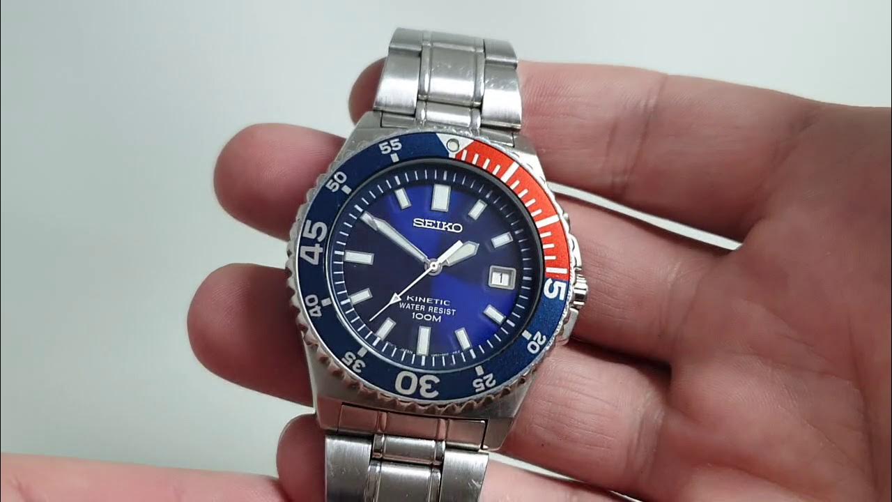 2001 Seiko Kinetic men's divers watch with pepsi bezel and box. Model  reference 5M62-0A10 - YouTube