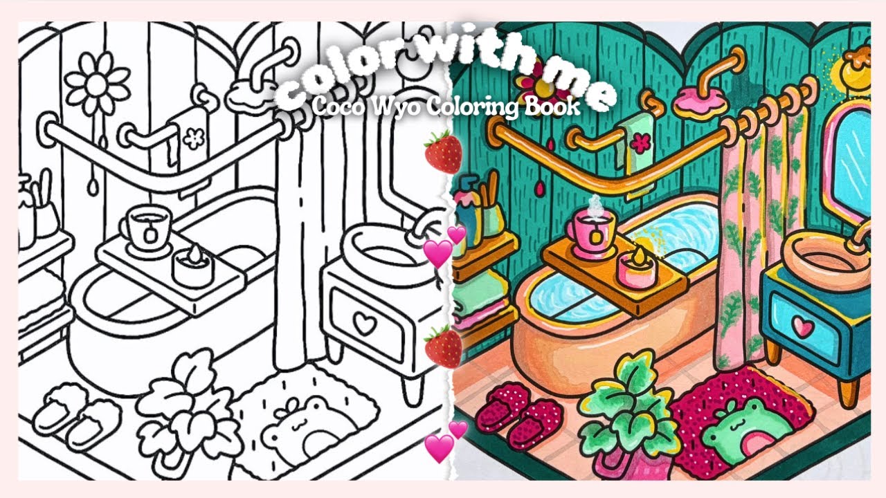 Color With Me 🛁💖 Coco Wyo Little Corner Coloring Book Tutorial | Pocket Bathroom (ASMR)