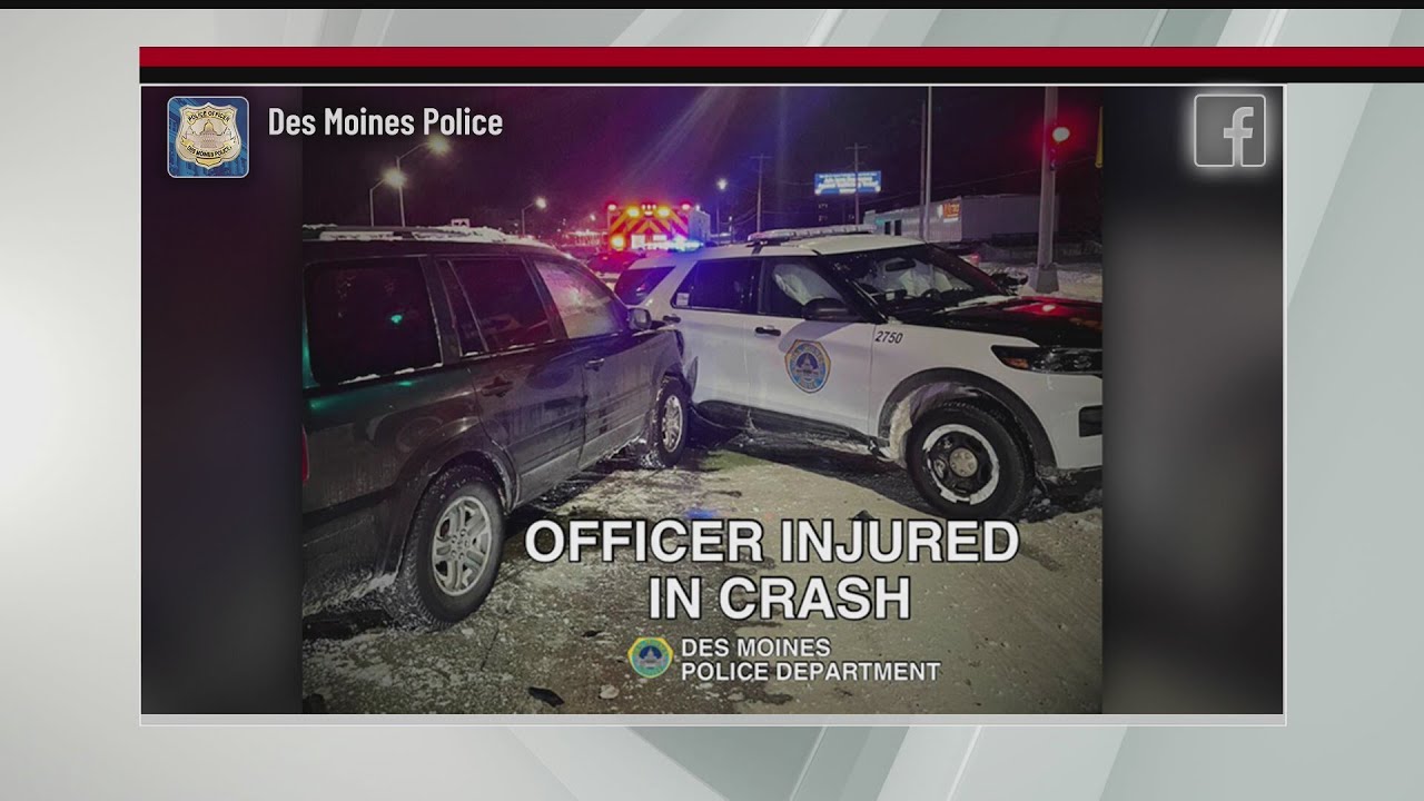 Des Moines Police officer injured in crash on east side - YouTube