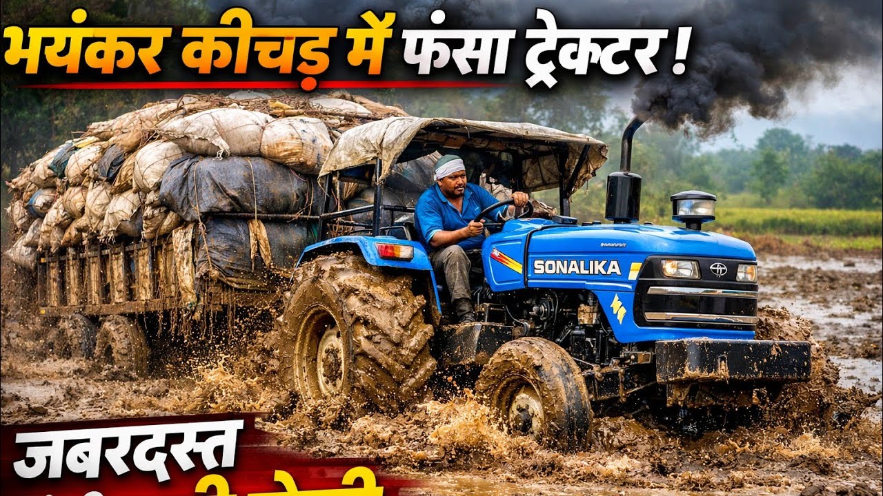 खेत के कीचड़ में फंसा सोनालिका ट्रैक्टर 😱 | भारी टोली खींचते दिखा असली दम 💪 | Tractor Power Test