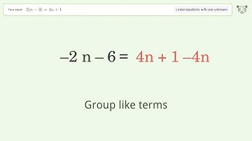 Linear equation with one unknown: Solve 2(n-3)=4n+1 step-by-step solution