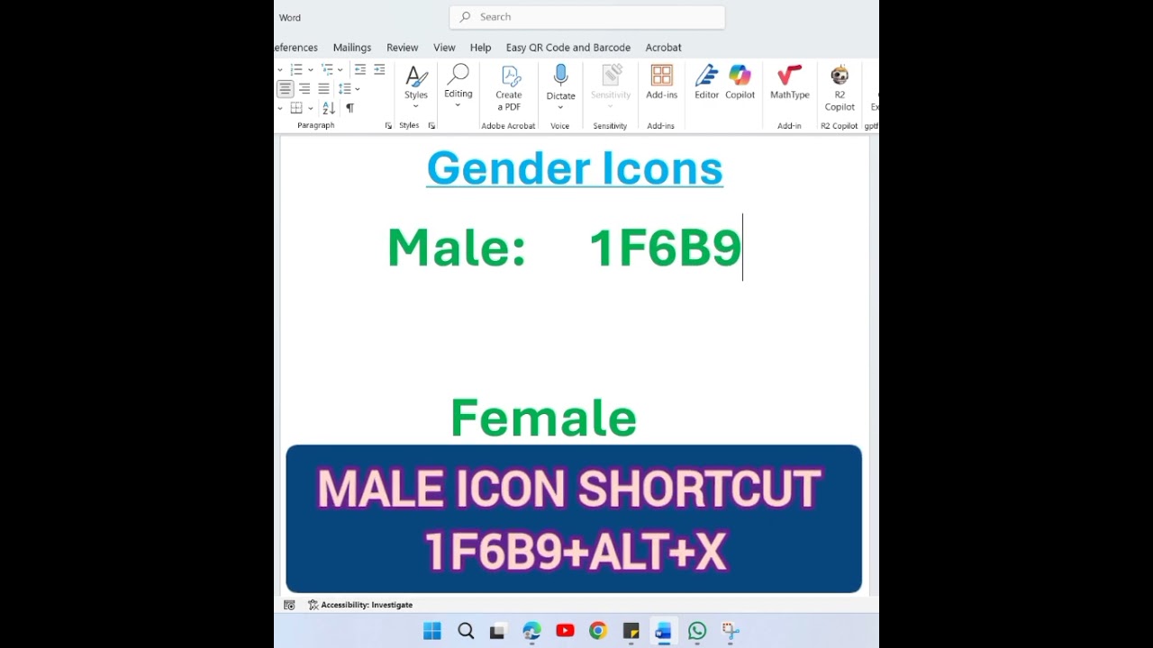 Gender Icon in Word | Shortcut Key | Insert Gender Symbol in Word (Shortcut) | Gender Icon