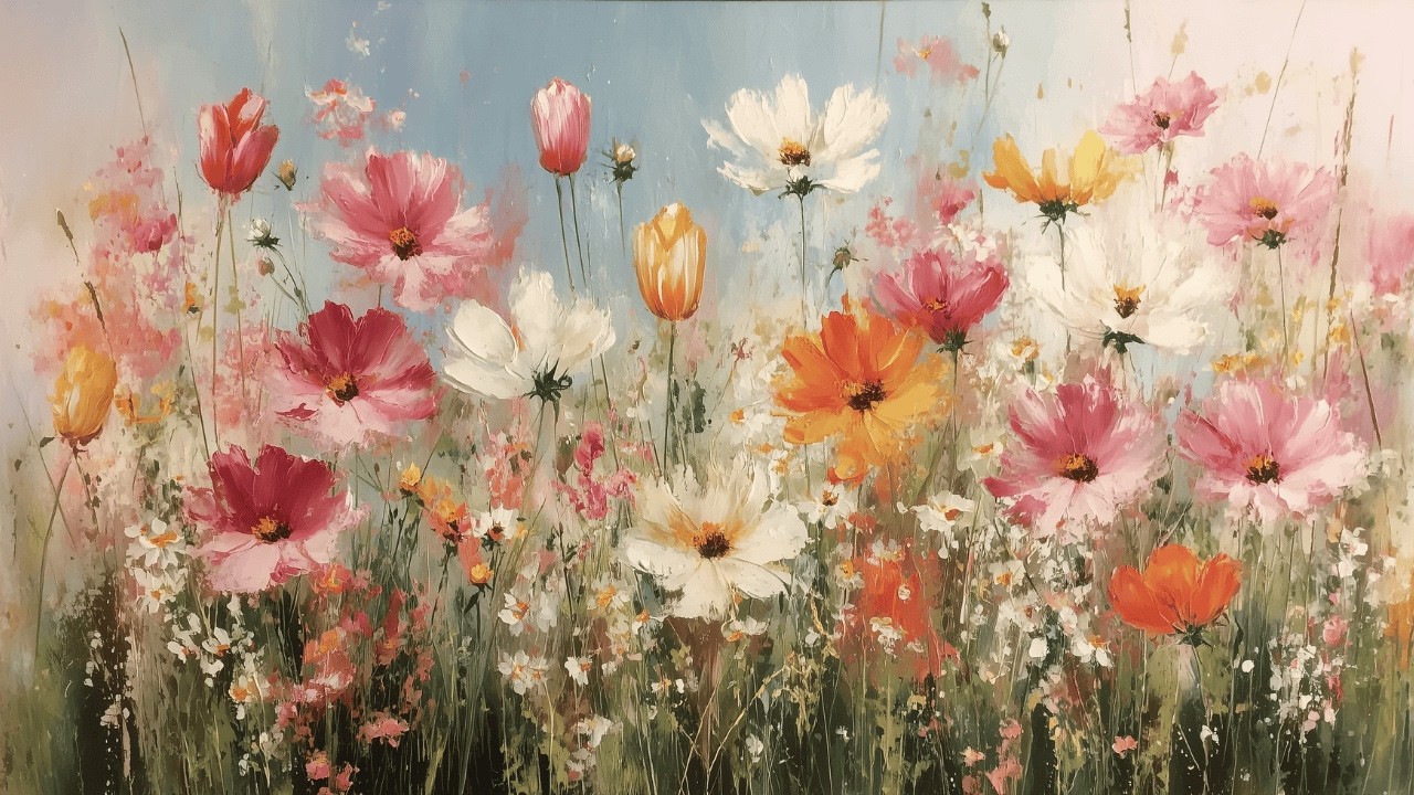 Wildflower Meadow in Bloom 🌸 | Vintage Oil flower Painting 4K Gold Frame TV Art Screensaver