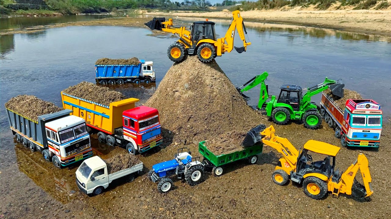 JCB 5CX Loading Mix Sand Stone Dumper Truck Tipper Tractor Pickup? JCB Ki Khudai | Tractor Cartoon