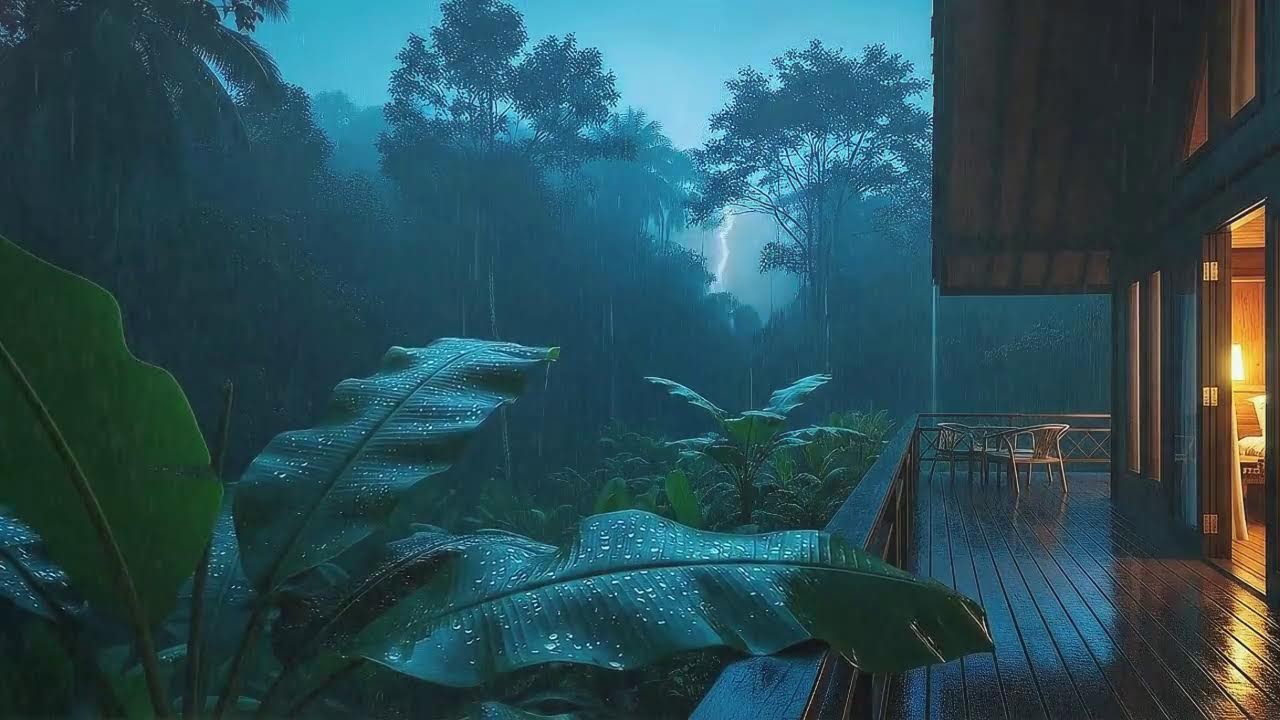 Sleep Faster with Gentle Rainfall and Rolling Thunder Echo at Wooden Cabin Terrace 🌧️