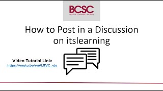 Student Guide How to Post in itslearning Discussions