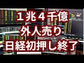 日経平均初押し終了、大量1兆4千億の外人売りは一時的なもの!!4月、5月の外人買いに期待日経平均は45231円に向かう
