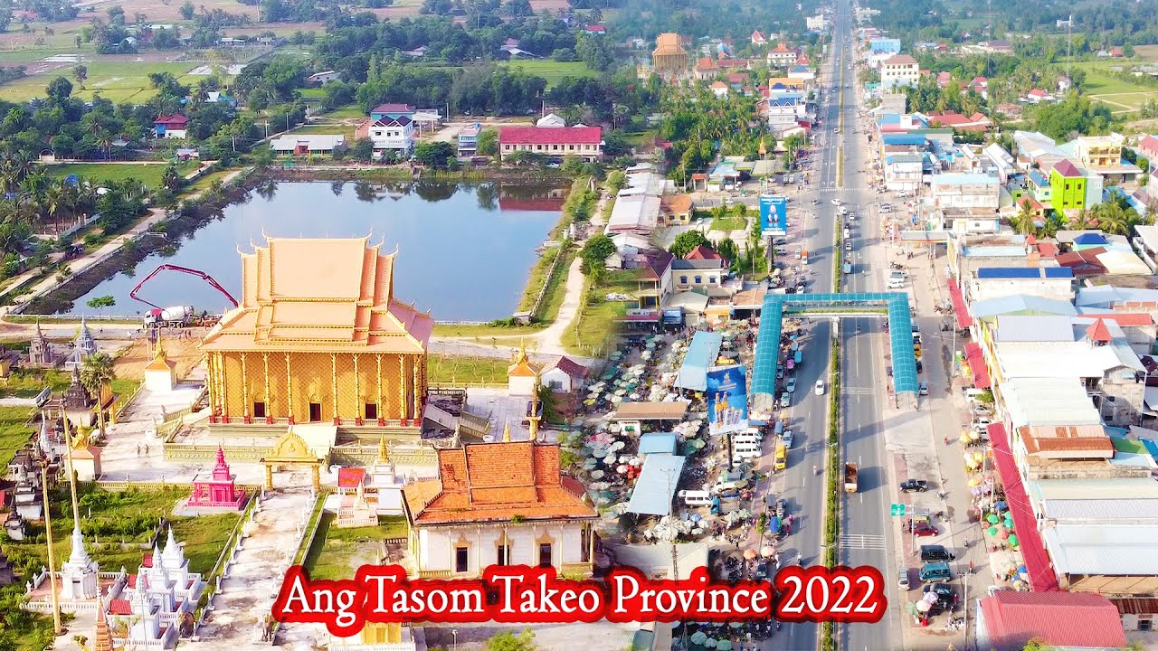 [4K] Aerial view of Ang Tasom town Takeo Province Cambodia - YouTube