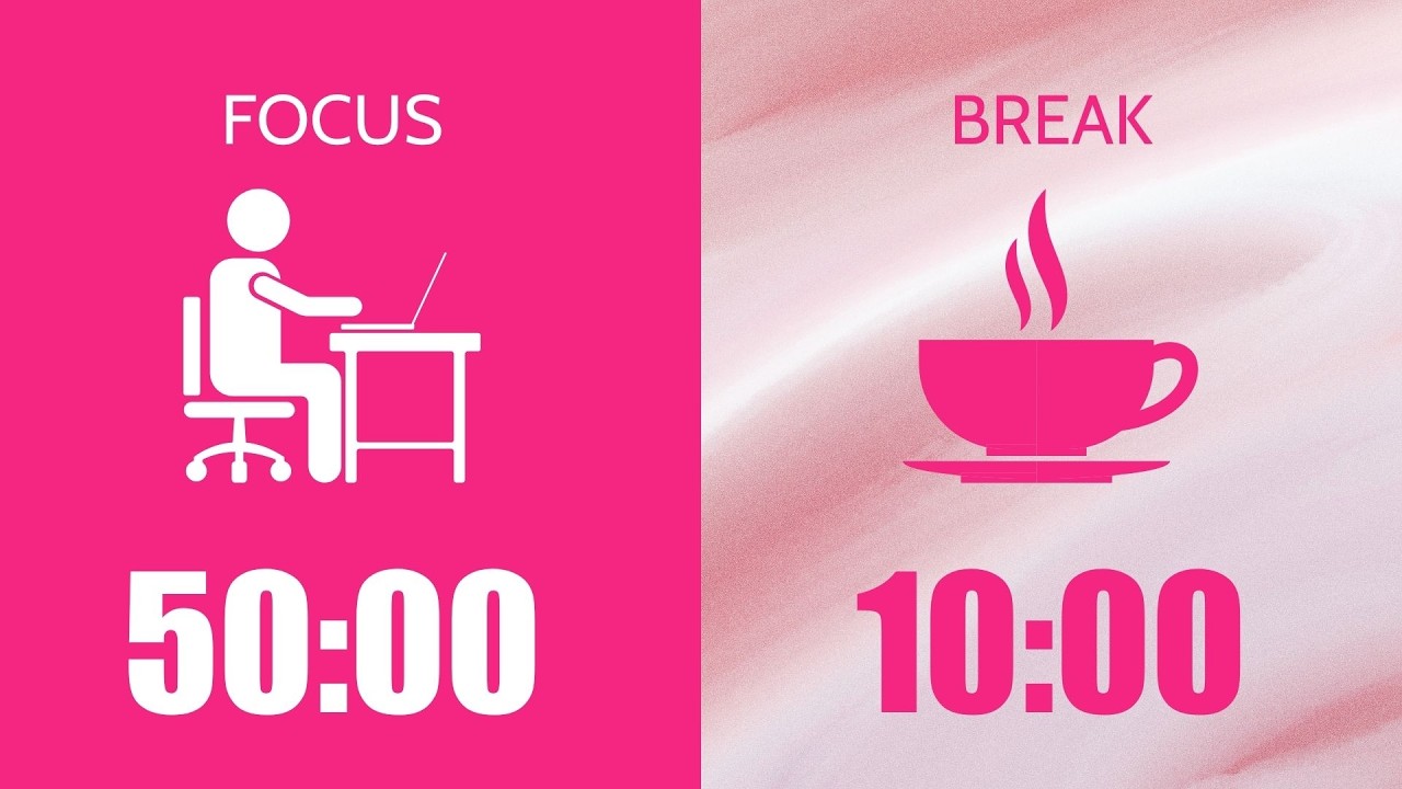 50/10 Pomodoro Timer with Pink Noise 🎧 3-Hour Focus Session for Study ...