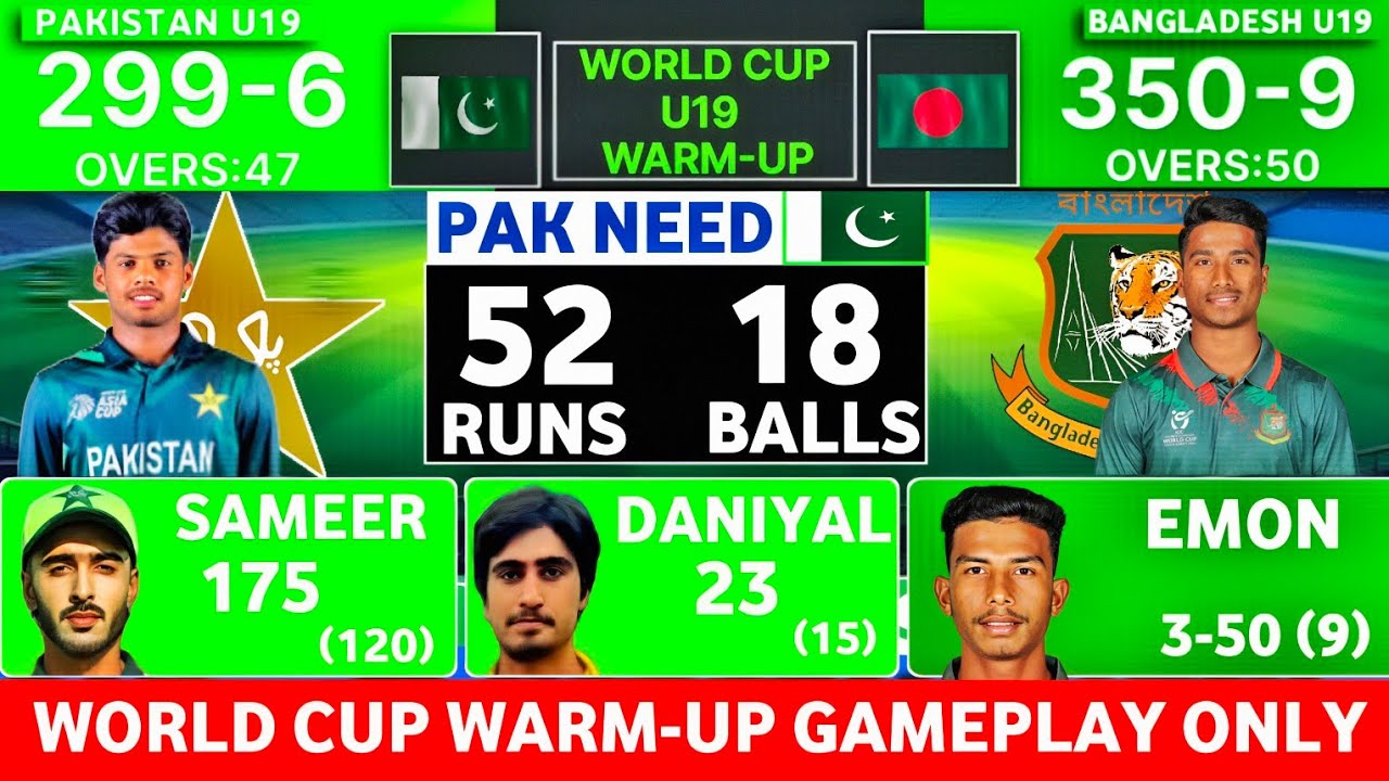 PAK U19 vs BAN U19 | World Cup WARM-UP Match | Last 3 Over Thriller Gameplay 