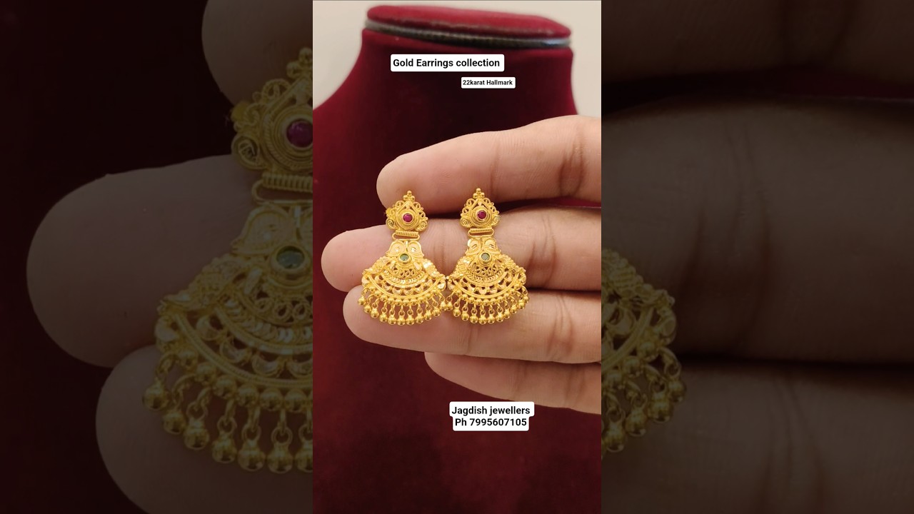 Gold Earrings latest daily wear collection 22ct Hallmark jagdish jewellers 